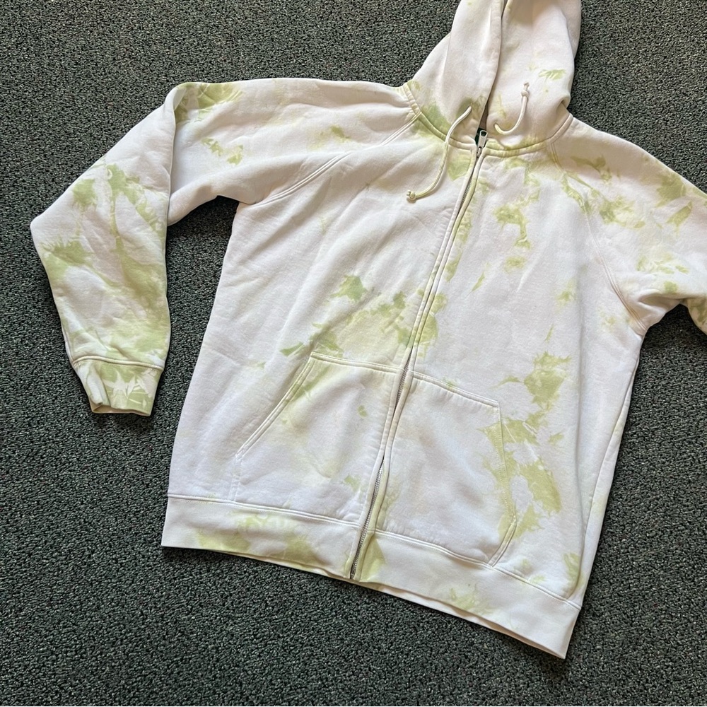 White & Pastel Green 65% Cotton Baggy Oversized Zip-Up Hoodie Sweater Loungewear